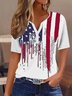 T-shirts Décontracté Été Le jour de l'indépendance (Drapeau) Polyester Micro-élasticité Quotidien Ample Entaillé Boucle pour Femmes