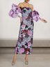 Femmes Plain Violet Une Épaule Dénudée Confortable Robe Maxi Sexy
