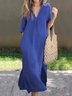 Femmes Plain Noir Col V Confortable Robe Maxi Décontracté