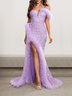 Femmes Plain Violet Clair Sans Bretelles Confortable Robe Maxi Sexy