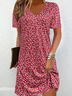 Femmes Petites fleurs Rouge Col V Confortable Mini Robe Décontracté