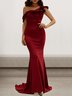 Femmes Plain Rouge Vineux Une Épaule Dénudée Confortable Robe Maxi Sexy