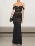 Femmes Plain Noir Sans Bretelles Confortable Robe Maxi Sexy