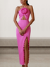 Femmes Plain Rose Foncé Attaché au Cou Confortable Robe Maxi Sexy