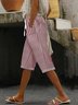 Pantalons Rayé Décontracté Été Polyester Naturel Aucune élasticité Pantalon droit Régulier Cinquième pantalon pour Femmes