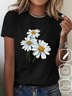 T-shirts Femmes Décontracté Été Marguerite Coton Quotidien Ample Manches Courtes Droit Élasticité moyenne