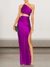 Femmes Plain Violet Une Épaule Dénudée Confortable Robe Maxi Sexy