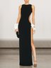 Femmes Plain Noir Col Rond Confortable Robe Maxi Sexy