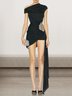 Femmes Plain Noir Col V Confortable Robe Maxi Sexy