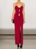 Femmes Plain Rouge Col V Confortable Robe Maxi Sexy