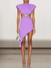 Femmes Plain Violet Clair Col Rond Confortable Mini Robe Sexy