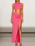 Femmes Floral Rose Foncé Col Rond Confortable Robe Maxi Sexy
