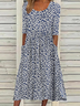 Femmes Petites fleurs Bleu Col Rond Confortable Robe Mi-Longue Décontracté