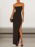 Femmes Floral Noir Sans Bretelles Confortable Robe Maxi Sexy