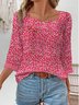 Chemisiers1 Décontracté Floral Printemps / Automne Micro-élasticité Coupe Régulière Manches trois quarts Régulier Droit Régulier pour Femmes