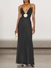 Femmes Floral Noir Col V Confortable Robe Maxi Sexy