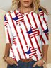 T-shirts Femmes Décontracté Été Drapeau des États-Unis Polyester Col V Micro-élasticité Vacances Droit Le jour de l'indépendance