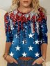 T-shirts Femmes Décontracté Été Drapeau des États-Unis Polyester Col V Micro-élasticité Vacances Droit Le jour de l'indépendance