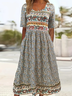 Femmes Floral Multicolore Col Rond Confortable Robe Maxi Décontracté