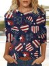 T-shirts Femmes Décontracté Été Drapeau des États-Unis Polyester Micro-élasticité Ample Col Rond Régulier Le jour de l'indépendance