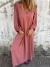 Femmes Plain Rouge Col V Confortable Robe Maxi Décontracté