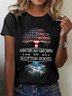 T-shirts Décontracté Été Le jour de l'indépendance (Drapeau) Coton Manches Courtes Col Rond Régulier Droit Élasticité moyenne pour Femmes