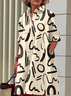 Femmes Impression aléatoire Couleur 1 Col de Chemise Confortable Couture de poche Robe Mi-Longue Décontracté