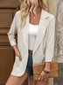 à Col Revers Manches trois quarts Régulier Plain Blazer Boucle pour Femmes
