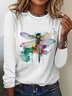T-shirts Femmes Décontracté Printemps / Automne Libellule Quotidien Manches Longues Col Rond en Mélangé de Coton Droit Oui