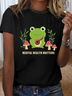 T-shirts Femmes Décontracté Été Lettres de texte Coton Ample Manches Courtes Col Rond Droit Régulier