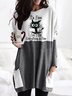 T-shirts Femmes Décontracté Printemps / Automne Chat Polyester Micro-élasticité Quotidien Mi-long Droit Poche Couture