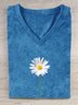 T-shirts Décontracté Floral Été Col V Ample Manches Courtes en Mélangé de Coton Régulier Oui pour Femmes