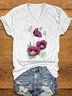 T-shirts Femmes Décontracté Floral Été Tricoté Col V Manches Courtes Régulier Droit Oui