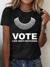 T-shirts Femmes Décontracté Été Lettres de texte Coton Micro-élasticité Quotidien Manches Courtes Trapèze Régulier
