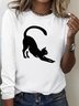 T-shirts Femmes Décontracté Printemps / Automne Chat Ample Manches Longues Col Rond en Mélangé de Coton Régulier Élasticité moyenne