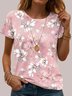 T-shirts Femmes Décontracté Floral Été Jersey Manches Courtes Col Rond Droit Élasticité moyenne Non