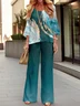 Deux Pièces Ensembles Décontracté Plaid Printemps / Automne Naturel Aucune élasticité 1 jeu Manches Longues Top Avec Pantalons Droit pour Femmes