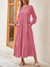 Femmes Plain Noir Col Rond Confortable Robe Maxi Décontracté