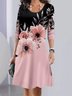 Femmes Floral Rose Col Rond Confortable Robe Mi-Longue Décontracté
