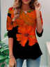 T-shirts Femmes Décontracté Floral Printemps / Automne Polyester Quotidien Ample Manches Longues Col Rond Mi-long
