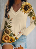 T-shirts Décontracté Printemps / Automne Marguerite Col V Quotidien Ample Droit Régulier Élasticité moyenne pour Femmes