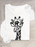 T-shirts Décontracté Printemps / Automne Cerf Quotidien Manches Longues Col Rond en Mélangé de Coton Droit Élasticité moyenne pour Femmes