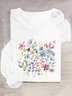 T-shirts Décontracté Floral Printemps / Automne Quotidien Ample Manches Longues Col Rond en Mélangé de Coton Régulier pour Femmes