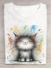 T-shirts Décontracté Été Chat Quotidien Ample Manches Courtes Col Rond Droit Élasticité moyenne pour Femmes