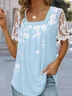 T-shirts Femmes Décontracté Floral Été Polyester Micro-élasticité Dentelle Régulier Droit Régulier