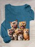 T-shirts Femmes Décontracté Printemps / Automne Chat Ample Col Rond en Mélangé de Coton Régulier Régulier Élasticité moyenne