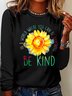 T-shirts Décontracté Printemps / Automne Marguerite Coton Micro-élasticité Manches Longues Col Rond Trapèze Régulier pour Femmes