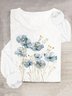 T-shirts Femmes Décontracté Floral Printemps / Automne Ample en Mélangé de Coton Droit Régulier Élasticité moyenne Oui