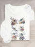 T-shirts Décontracté Libellule Printemps / Automne Quotidien Col Rond en Mélangé de Coton Régulier Régulier Élasticité moyenne pour Femmes