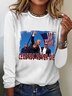 T-shirts Décontracté Printemps / Automne Figure Ample Col Rond en Mélangé de Coton Régulier Régulier Oui pour Femmes